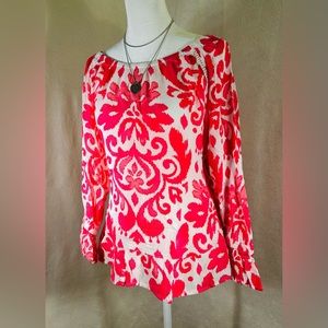 INC International Concepts Bright Pink and White Print rayon blouse Size M